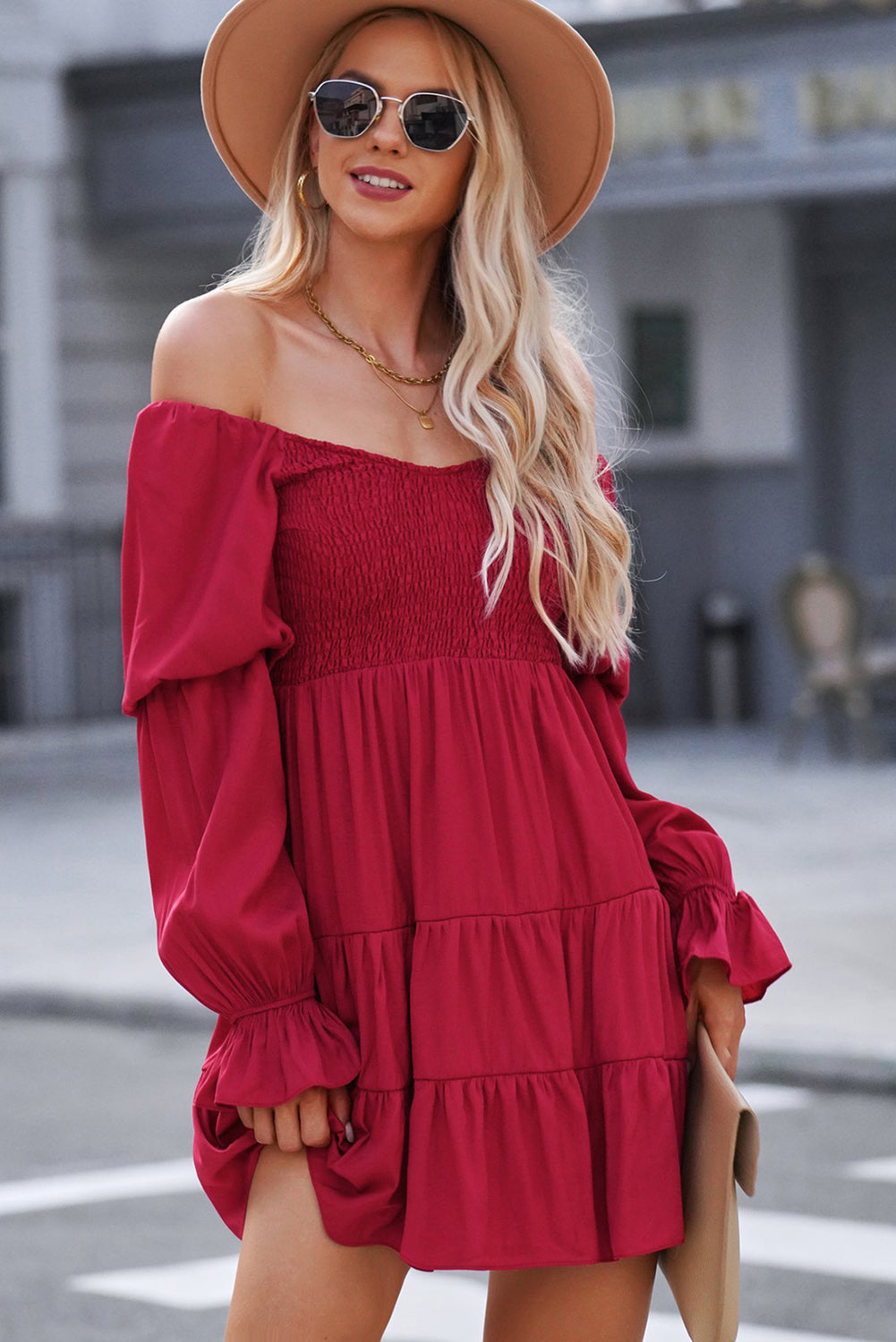 Sofia&Aurora™ - Smocked Off-Shoulder korte jurk