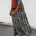 Camilla™ - Maxi Dress met geometrische zwart-wit print - Trifoglio