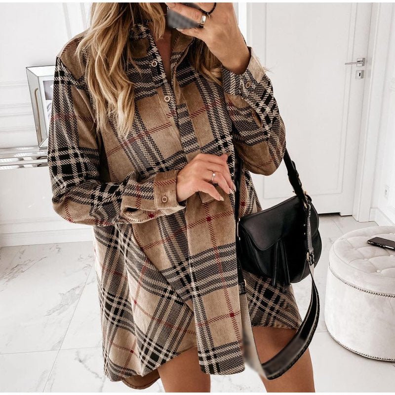 Ginevra™ - Mini Jurk, Oversized Blouse- Plaid - Trifoglio